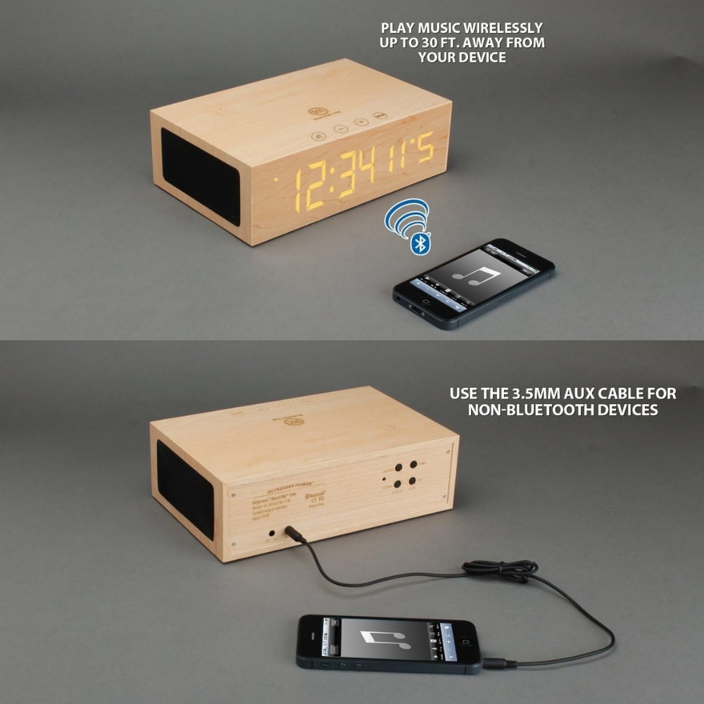 GOgroove BlueSYNC TYM Bluetooth Wireless Stereo Speaker & Wooden Alarm Clock - Picture 6 of 13